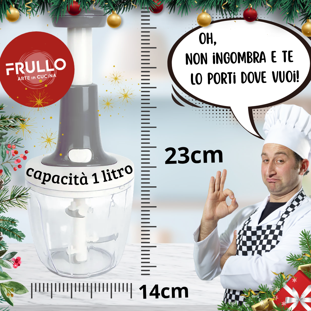 Tritatutto Manuale A Pressione Pedro Chef 2500 Ml - Lama In Acciaio Inox 420J2, Corpo In ABS, Per Verdure E Frutta